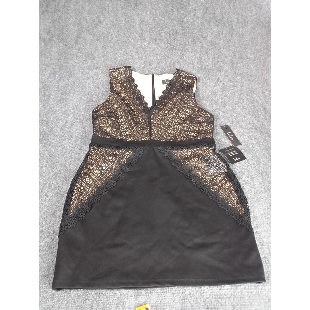 NWT Lulus After The After Party Dress Womens L Black Nude Lace Bodycon Mini Sexy
